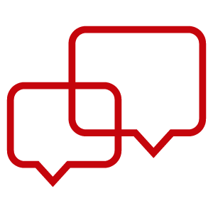 A line drawing of speech bubbles. 